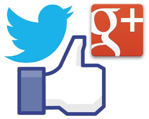 Les logos de Facebook, Twitter et Google +.