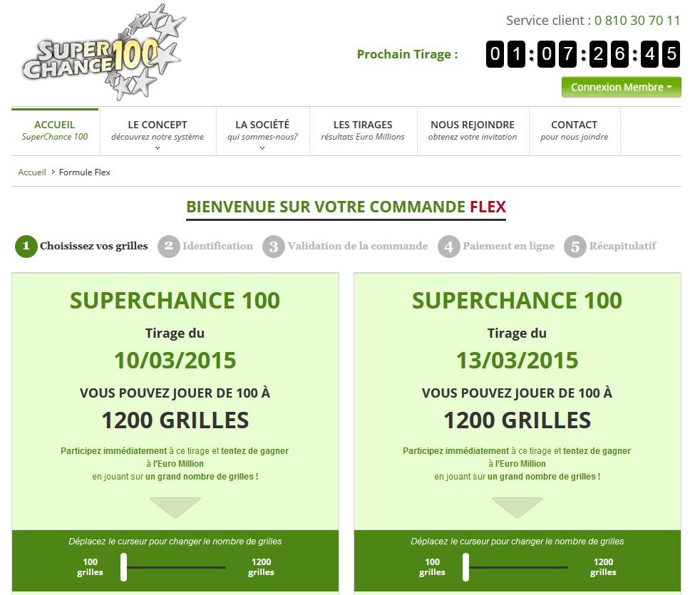 Formule Flex de SuperChance100, une méthode pour tenter de gagner à l'Euromillion.