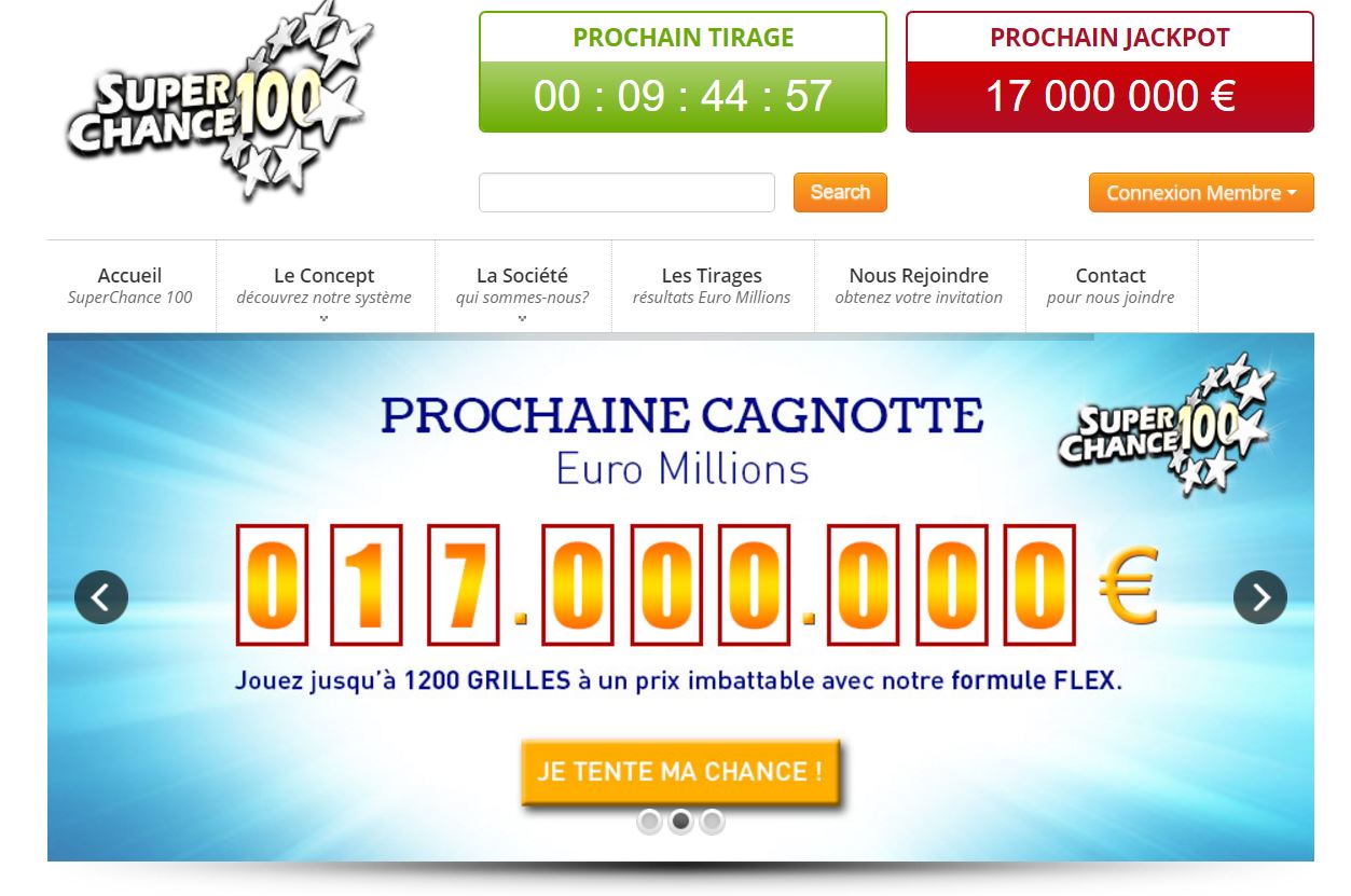 Annonce du jackpot Euromillions du jour sur SuperChance100.fr.