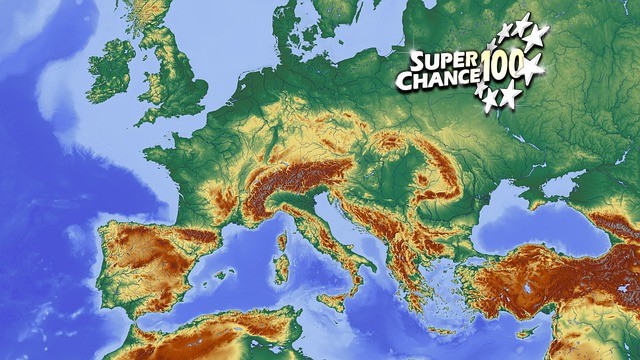 Carte d'Europe avec le logo SuperChance100.