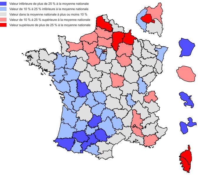 Cartographie des mises à la loterie des départements français