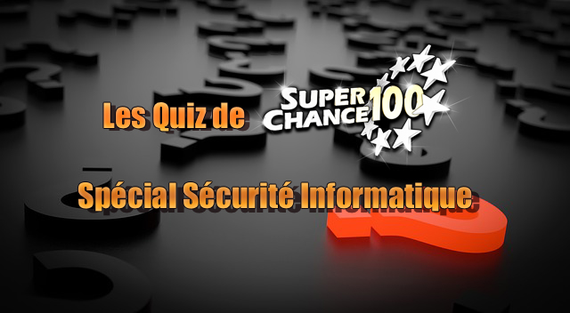Le logo SuperChance100 entouré de points d'interrogations.