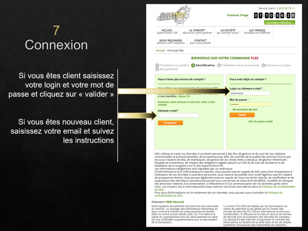 Processus d'enregistrement d'un code promo pour des grilles d'EuroMillions gratuites.