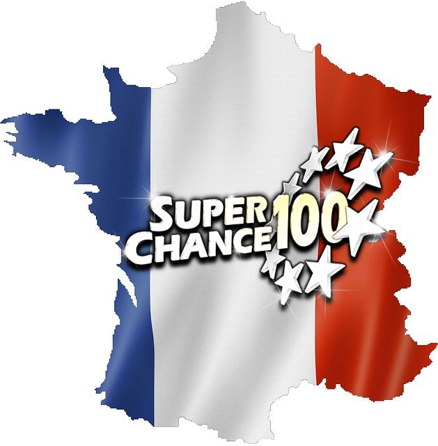 Carte de France aux couleurs du drapeau français avec le logo de SuperChance100.