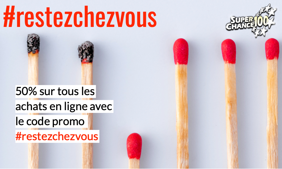 Pour vous permettre de continuer de participer aux prochains tirages d'EuroMillions, profitez de notre code promo #restezchezvous pour avoir 50% sur tous les achats en ligne sur https://www.superchance100.fr/cgi-bin/shopping.pl🍀